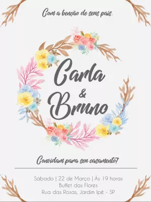 Convite de Casamento Floral Aquarela para Editar Online