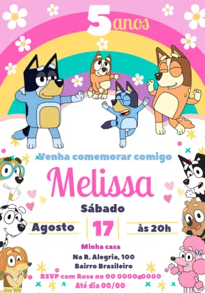 Convite Aniversário Bluey e sua Turma para Editar Online