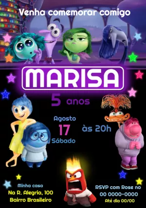 Convite Aniversário Divertida Mente 2 com Personagens para Editar