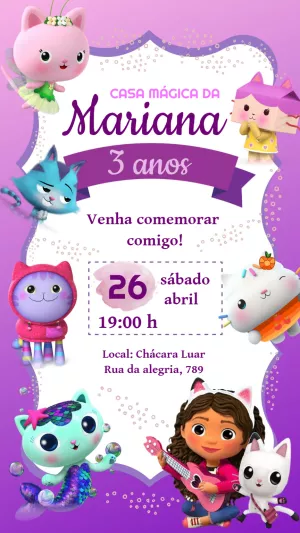 Convite de Aniversário A Casa Mágica da Gabby para Editar Online