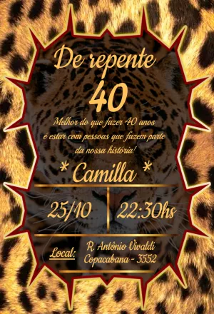 Convite Aniversário 40 Anos Onça para Editar Online