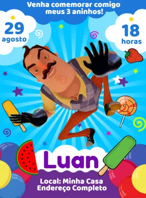Convite de Aniversário Hello Neighbor Editável Online