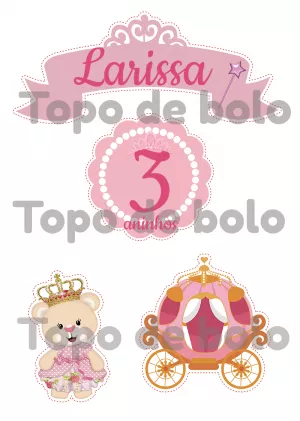 Topo de Bolo Aniversário Ursinha Princesa para Editar Online