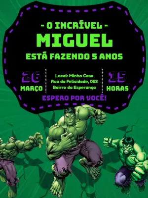 Convite de Aniversário Incrível Hulk para Editar Online