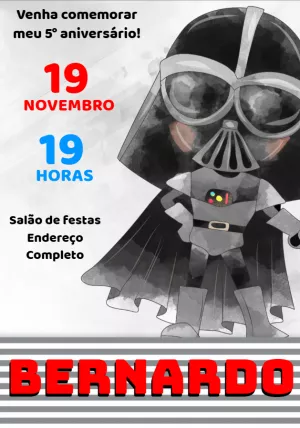 Convite de Aniversário Star Wars Darth Vader para Editar Online