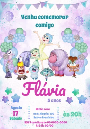 Convite Aniversário Divertidamente com Personagens para Editar