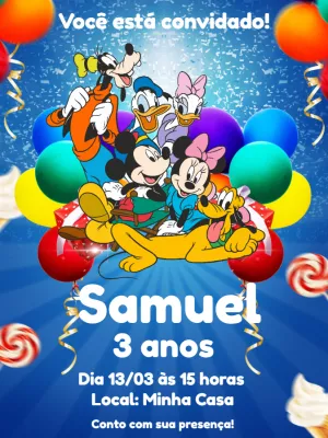 Convite de Aniversário Turma do Mickey para Editar Online