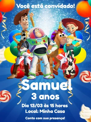 Convite de Aniversário Toy Story com Personagens para Editar