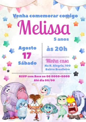 Convite Aniversário Divertida Mente 2 para Editar Online