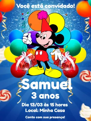 Convite de Aniversário Mickey Mouse para Editar Online