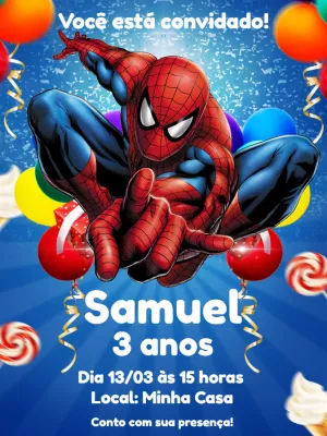 Convite de Aniversário Homem Aranha para Editar Online