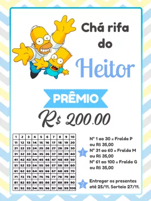Chá Rifa Os Simpsons Editável para Enviar Online