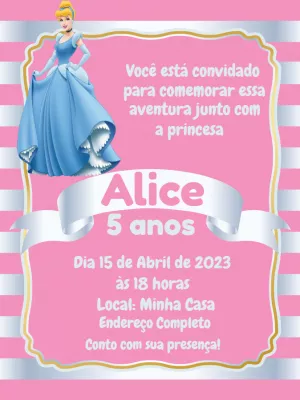 Convite de Aniversário da Cinderela em Vestido de Gala Editável