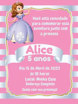 Convite de Aniversário Princesa Sofia para Editar Online