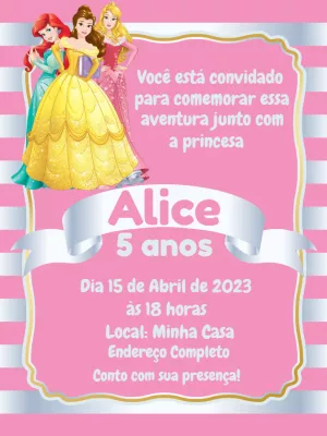 Convite de Aniversário Princesas da Disney para Editar Online