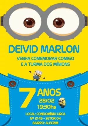 Convite de Aniversário Minions para Editar Online