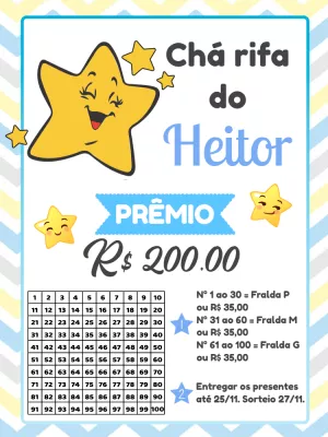 Convite Chá Rifa Estrelinha para Editar Online