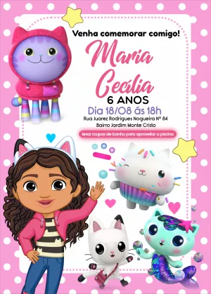 Invitación de cumpleaños La casa de muñecas de Gabby – Estático – demax papelaria