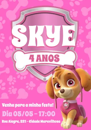 Convite Aniversário Patrulha Canina Skye para Editar Online