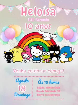 Convite Aniversário Turma da Hello Kitty para Editar Online