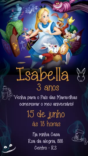 Convite Aniversário Alice no País das Maravilhas para Editar