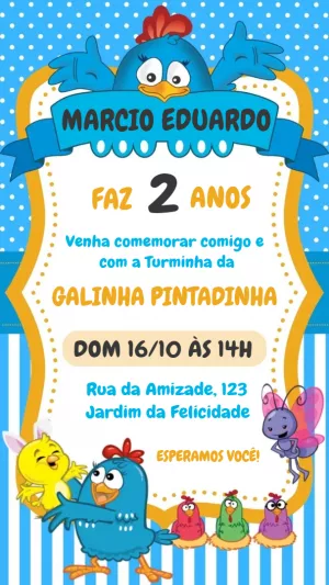 Galinha Pintadinha生日邀请函 – 静态 – Sopro de amor