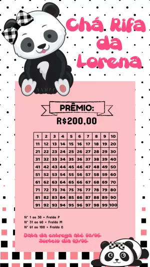 Chá Rifa Panda Menina Editável para Imprimir e Enviar