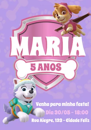Convite Patrulha Canina Menina com Skye e Everest para Editar