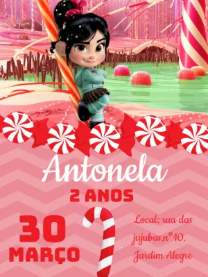Convite de Aniversário Vanellope Detona Ralph para Editar