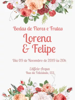 Convite Bodas de Flores e Frutas Floral para Editar Online