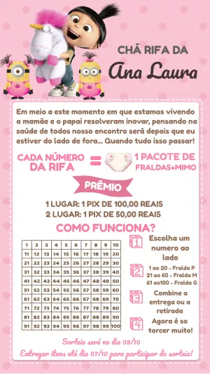 Convite Chá Rifa Agnes Meu Malvado Favorito para Editar Online