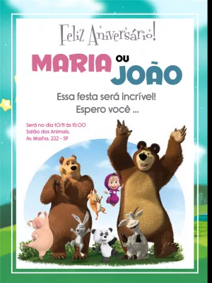 Convite de Aniversário Masha e o Urso para Editar Online