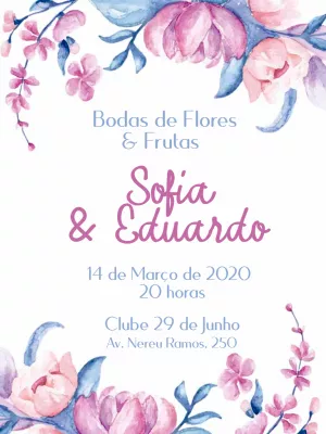 Convite Bodas de Flores e Frutas Aquarela para Editar Online