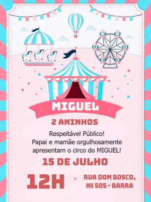 Invitation d'anniversaire Cirque – Statique – Carolina