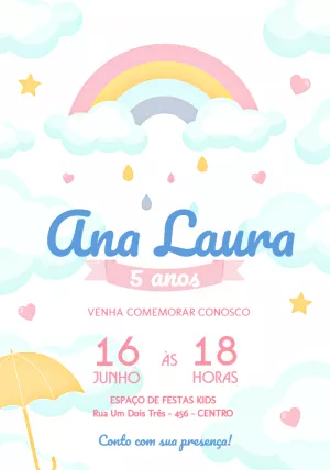 Convite de Aniversário Chuva de Amor e Arco-Íris para Editar
