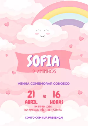 Convite de Aniversário Arco Íris Fofo para Editar Online