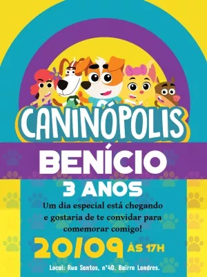 Convite de Aniversário Caninópolis com Personagens para Editar