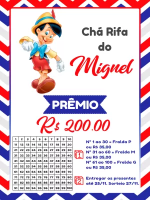 Chá Rifa Pinóquio Editável Online para Enviar