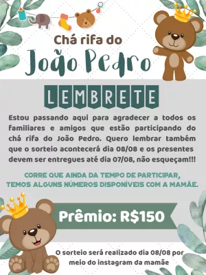 Convite Chá Rifa Ursinho Príncipe para Editar Online