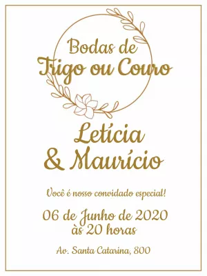 Convite Bodas de Trigo ou Couro Floral para Editar Online