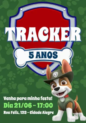 Convite Aniversário Patrulha Canina Tracker para Editar Online