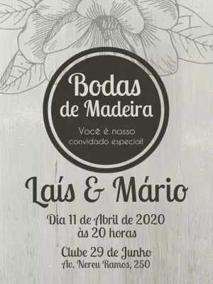 Convite Bodas de Madeira Rústico para Editar Online