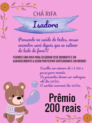 Convite Chá Rifa Ursinha Delicado para Editar Online