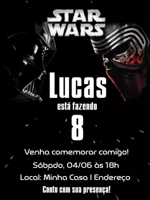 Convite de Aniversário Star Wars com Personagens para Editar