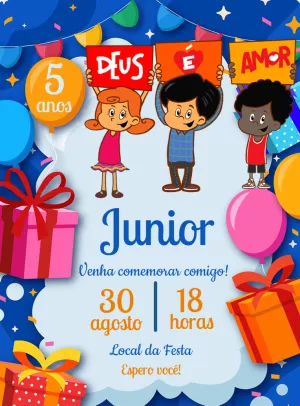 Convite de Aniversário Três Palavrinhas para Editar Online