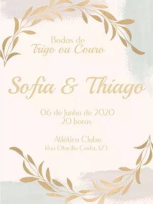 Convite Bodas de Trigo com Folhas Douradas para Editar Online