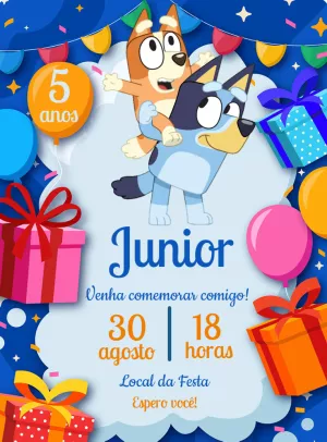 Convite de Aniversário Bluey e Bingo para Editar Online