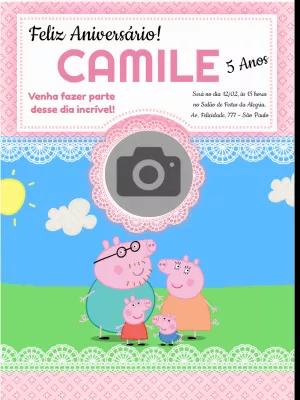 Convite de Aniversário Peppa Pig com Foto para Editar Online
