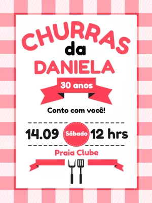 Convite Aniversário Churrasco Feminino para Editar Online