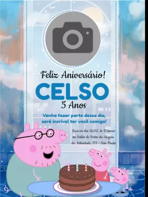 Convite Aniversário Peppa Pig com Foto para Editar Online
